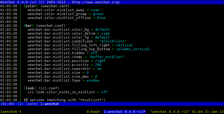 WeeChat nicklist settings