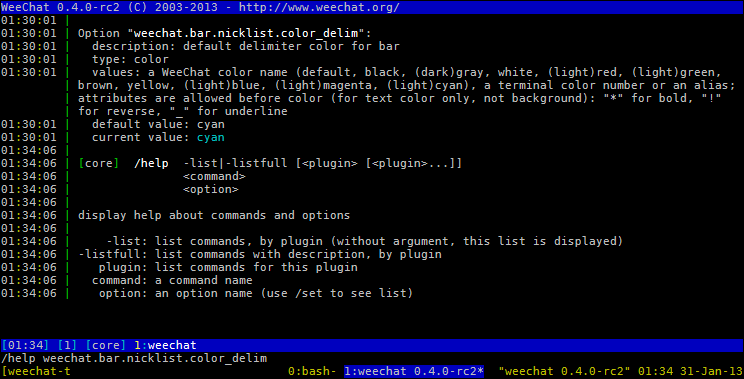 WeeChat's '/help weechat.bar.nicklist.color_delim' help output
