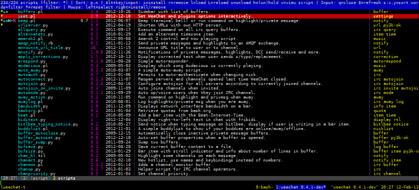 WeeChat's '/script' Script manager buffer